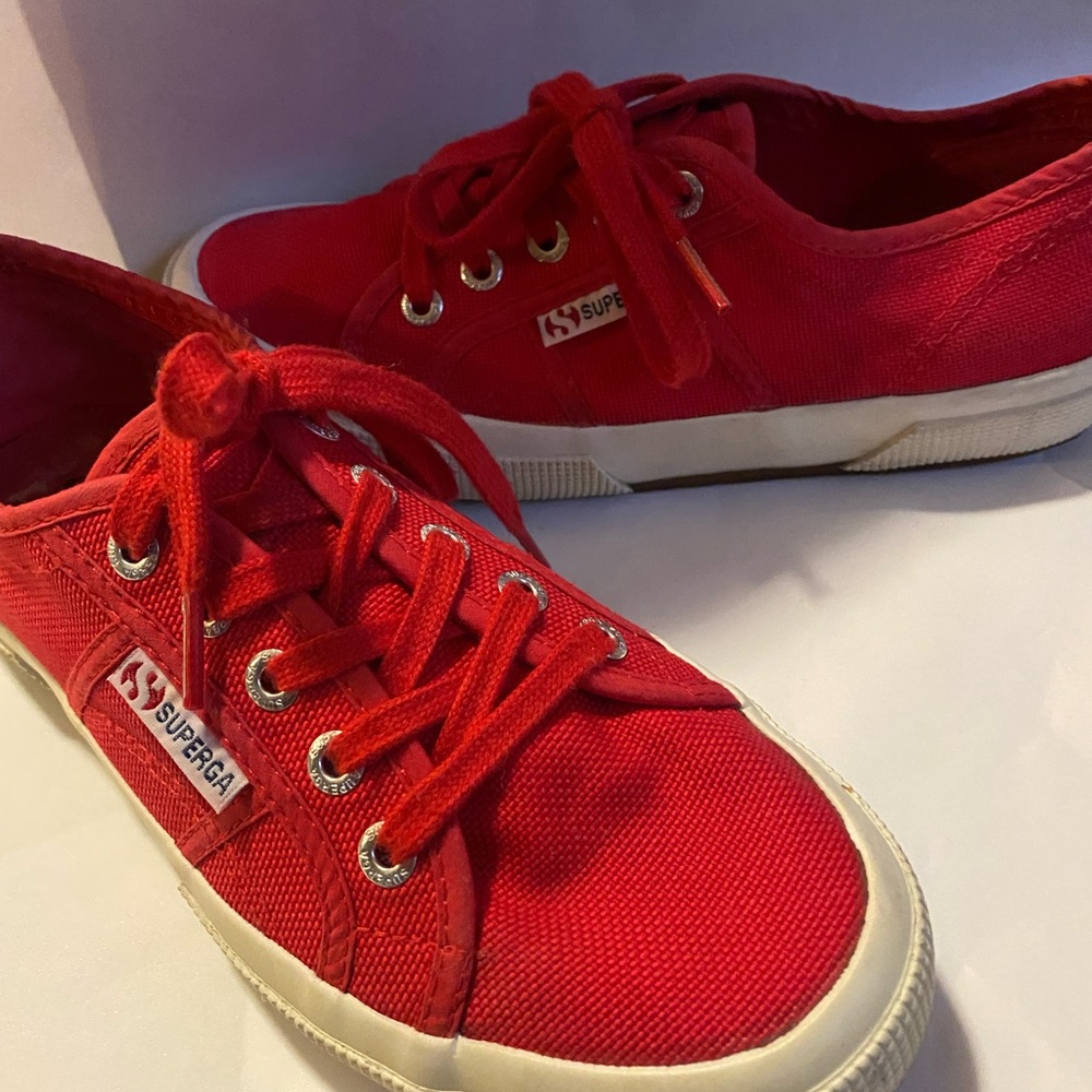 Red superga canvas shoes size 7